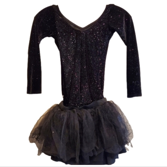 Cicci Girls Black Glitter Ballerina Costume 2-Pc Dance Leotard Tutu Skirt Sz 5-6 - Picture 5 of 17